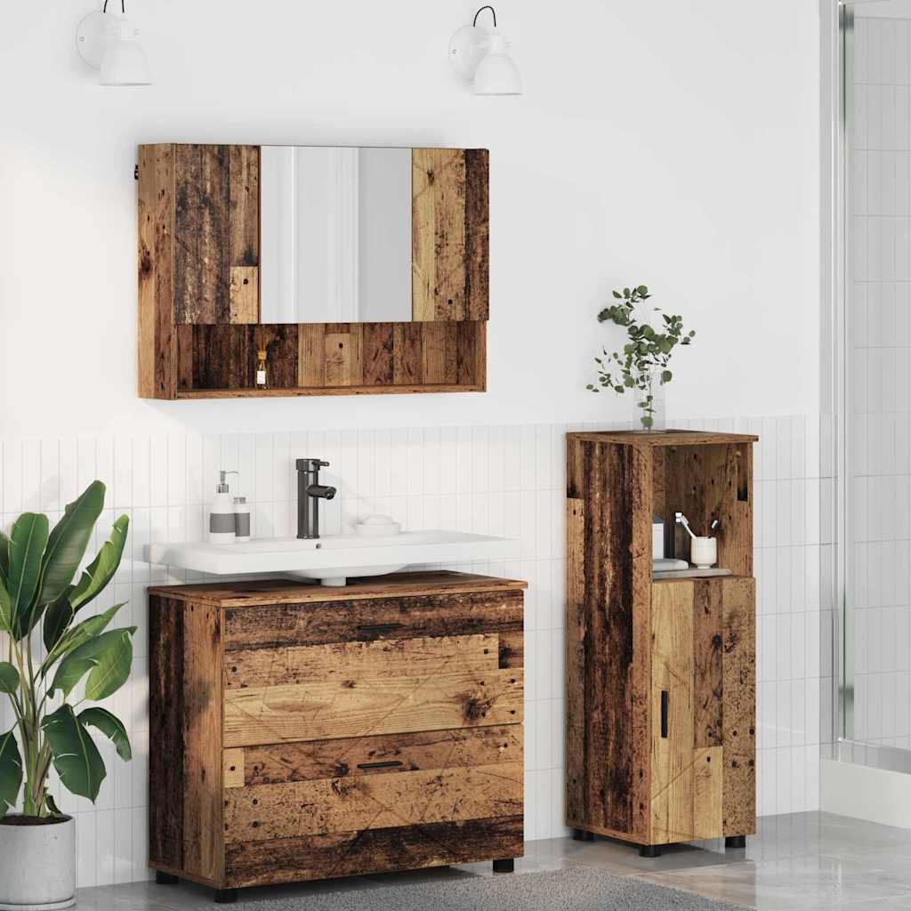 Bathroom Furniture Set 3 pcs Old wood 76.5 x 35 x 64 cm